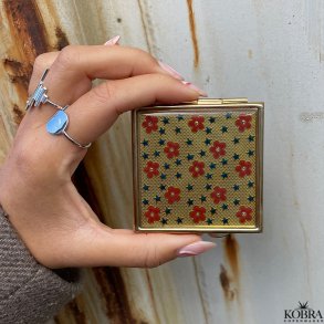 Square cosmetic mirror / pocket mirror in gold with flowers and stars, personalized engraving