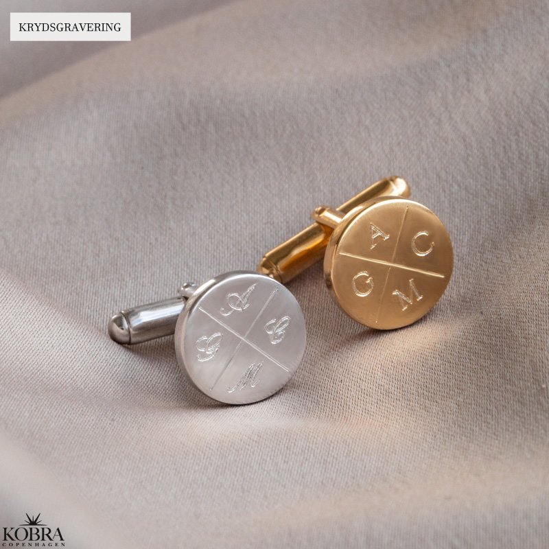  Round silver cufflinks with cross engraving