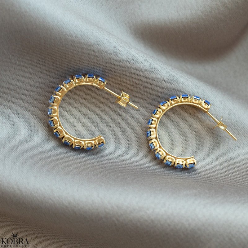 "Lemon" gold hoops with colored stones