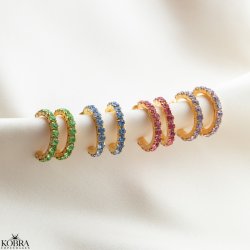 "Lemon" gold hoops with colored stones