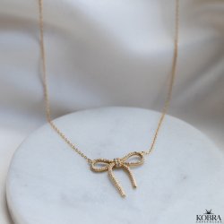 "Leonora" 18k gold plated bow necklace with stones