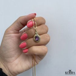 "Crystal" Forgyldt halskde med lilla ametyst