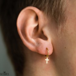 "Justice" små kors øreringe i forgyldt til herre