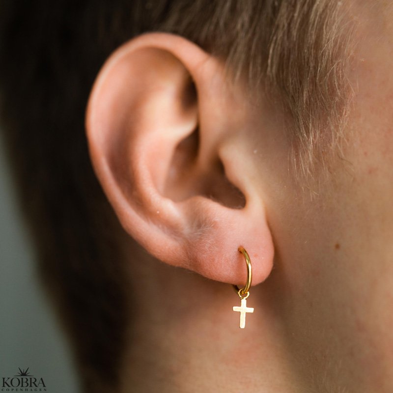 "Justice" små kors øreringe i forgyldt til herre