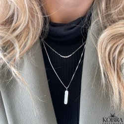 "Limone" slv halskde med hvide sten