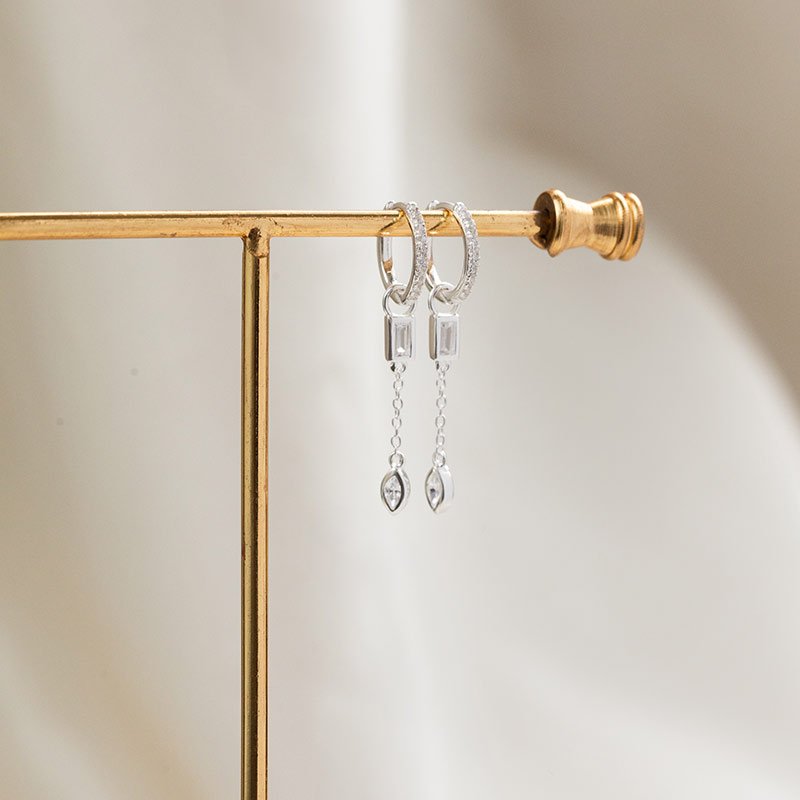 "Lindsey" hoops with stones and charm � sterling silver