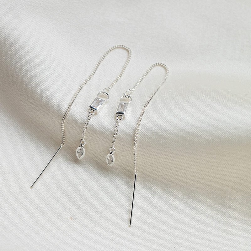 "Lindsey" threader earrings in silver with stones