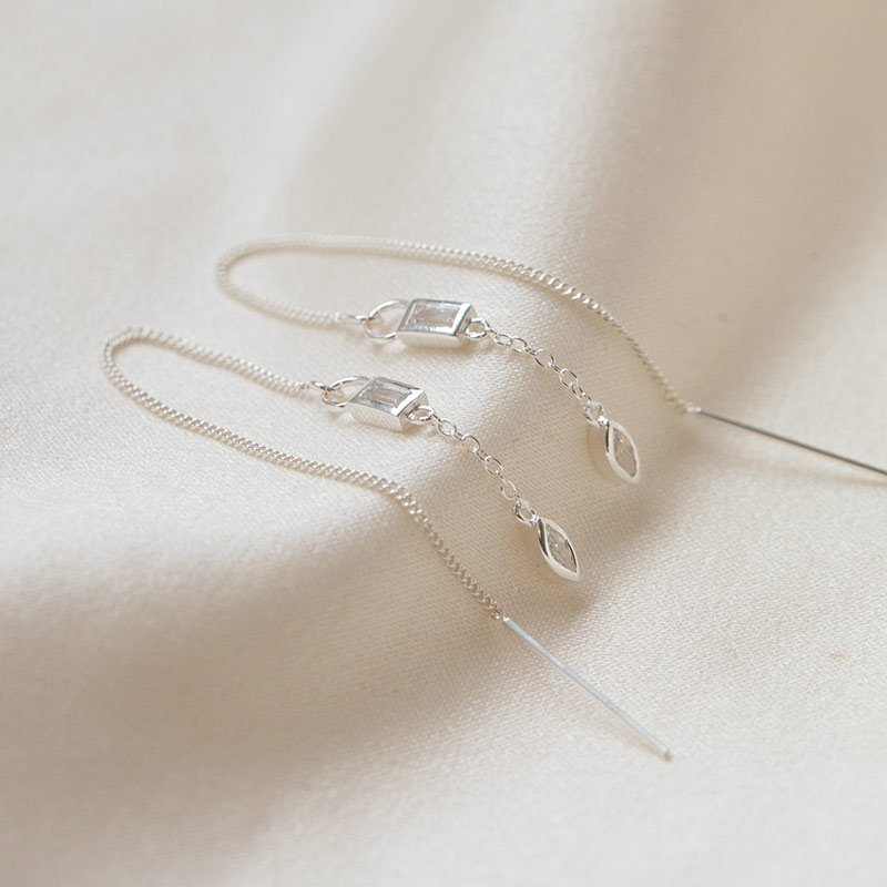 "Lindsey" threader earrings in silver with stones
