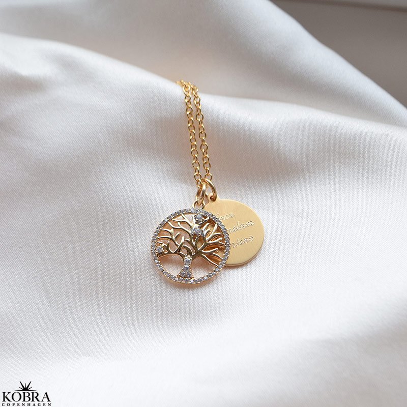 "Liv" Livets tr halskde - 18 karat forgyldt symbolsk smykke med indgravering