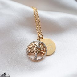 "Liv" Livets tr halskde - 18 karat forgyldt symbolsk smykke med indgravering