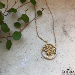 "Lykke" Tree of life in chain and white stones in gold