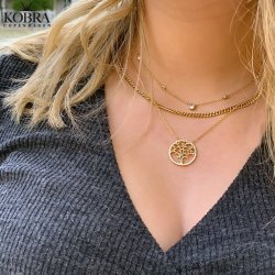 "Lykke" Tree of life in chain and white stones in gold
