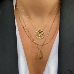 "Lykke" Tree of life in chain and white stones in gold