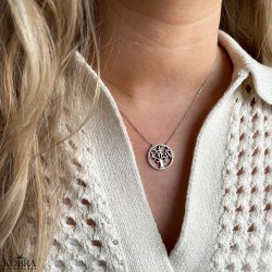 "Lykke" Livets tr halskde i sterling slv og med hvide sten