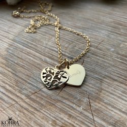 14 carat gold plated Tree of Life with hearts and personal engraving