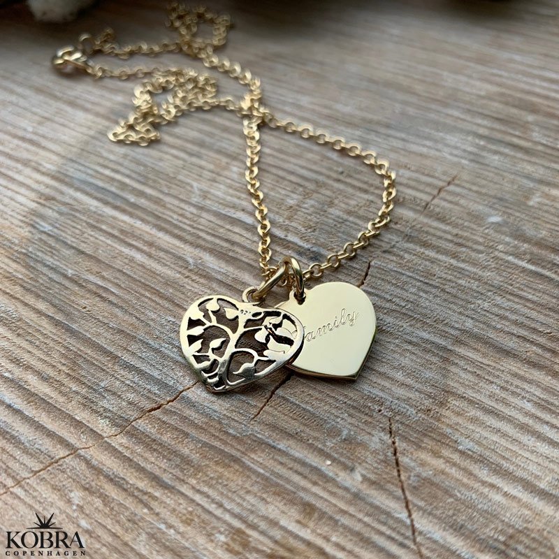 14 carat gold plated Tree of Life with hearts and personal engraving