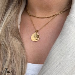 Guld halskde med Livets Tr med oval amulet og din gravering