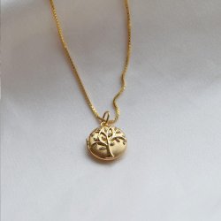 "Lia" goldplated locket with the tree of life and white stones