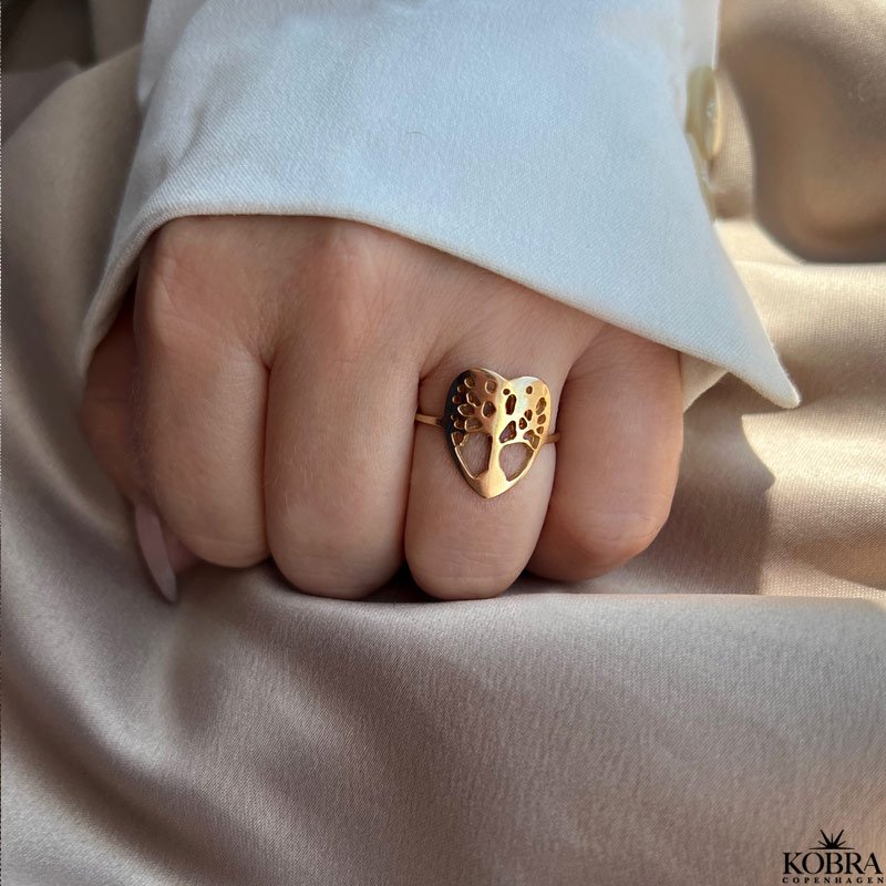 "Acacia" Livets Træ hjerte ring i guld