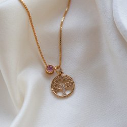 "Annamae" Livets Tr� halsk�de med birthstone - 18k forgyldt