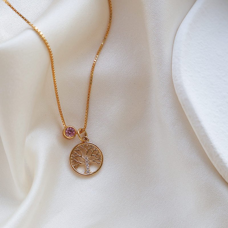 "Annamae" Livets Tr� halsk�de med birthstone - 18k forgyldt