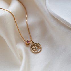 "Annamae" Livets Tr� halsk�de med birthstone - 18k forgyldt