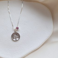 "Annamae" Livets Tr� halsk�de i s�lv med din birthstone