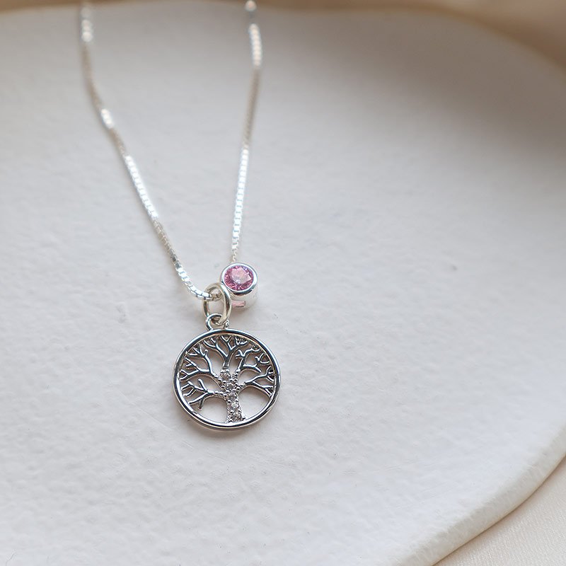 "Annamae" Livets Tr� halsk�de i s�lv med din birthstone