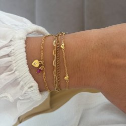 "Love Affair" gold plated bracelet with heart and pink stone