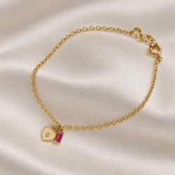 "Love Affair" 18k. forgyldt armb�nd med hjerte og pink sten