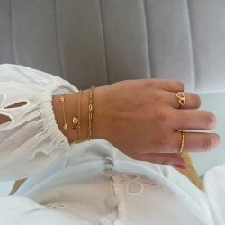 "Love Affair" gold plated bracelet with heart and pink stone