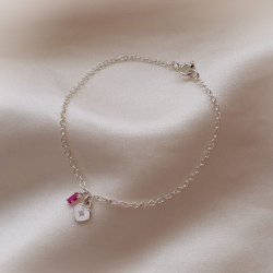 "Love Affair" s�lv armb�nd med hjerte og pink sten