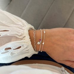 "Love Affair" s�lv armb�nd med hjerte og pink sten
