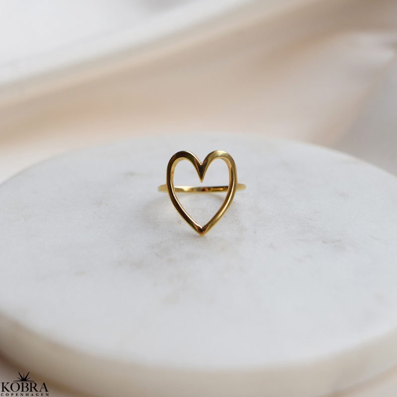"Love" stor hjerte ring i guld