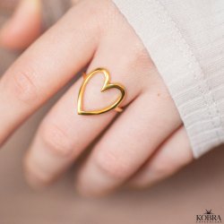 "Love" stor hjerte ring i guld