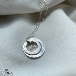 Dobbelt Love Wheel slvhalskde med hjerte, inklusiv gravering
