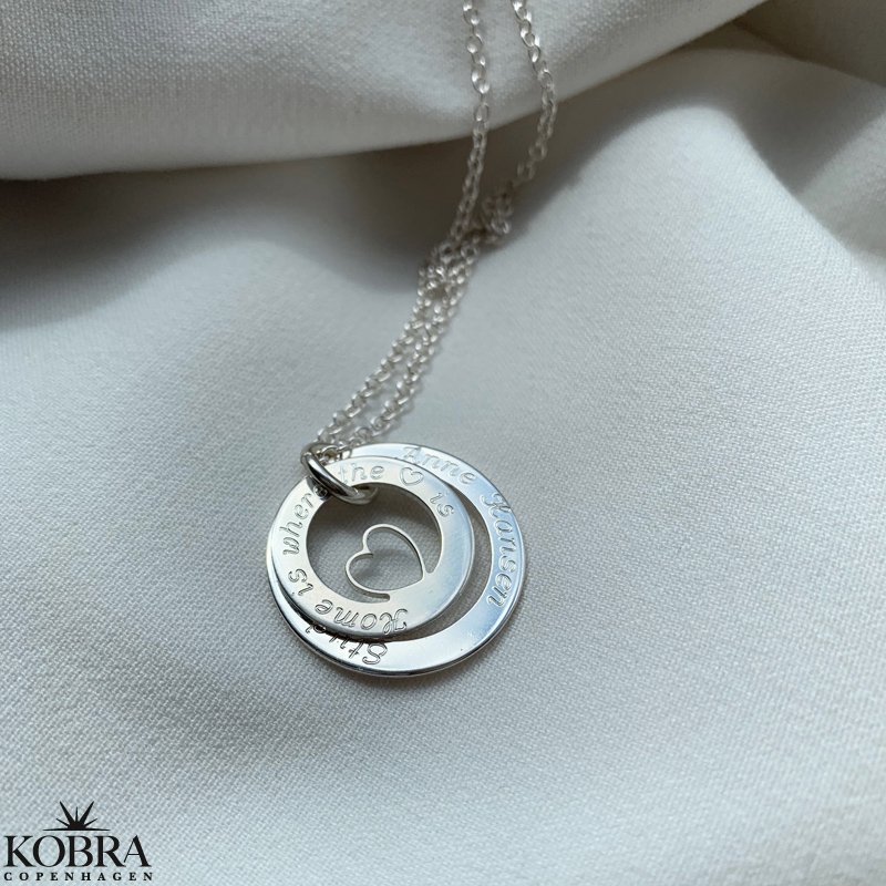 Dobbelt Love Wheel slvhalskde med hjerte, inklusiv gravering