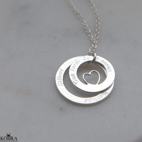 Double Love Wheel silver necklace with heart, including engraving