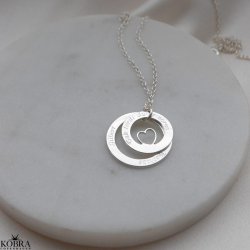 Dobbelt Love Wheel slvhalskde med hjerte, inklusiv gravering