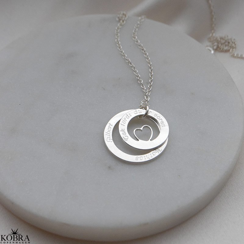 Dobbelt Love Wheel slvhalskde med hjerte, inklusiv gravering