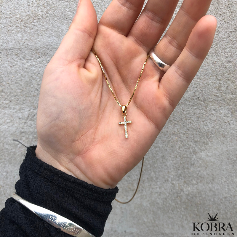 "Lucia" gold cross necklace with stones