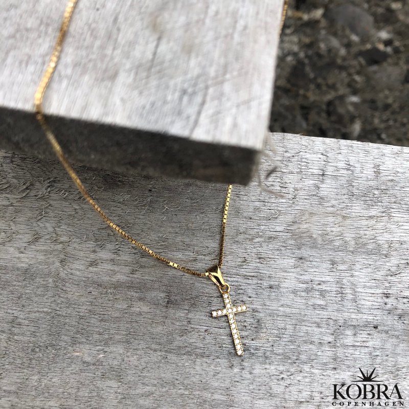 "Lucia" gold cross necklace with stones