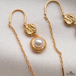 "Luna Mae" 18 karat forgyldte reringe med gte ferskvandsperler