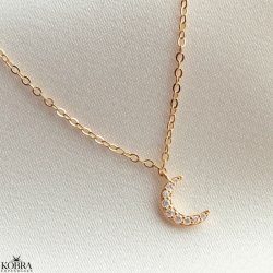 "Lunar" moon necklace with stones in gold