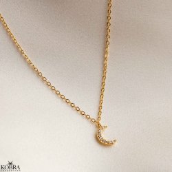 "Lunar" moon necklace with stones in gold