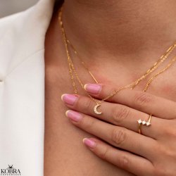 "Lunar" moon necklace with stones in gold