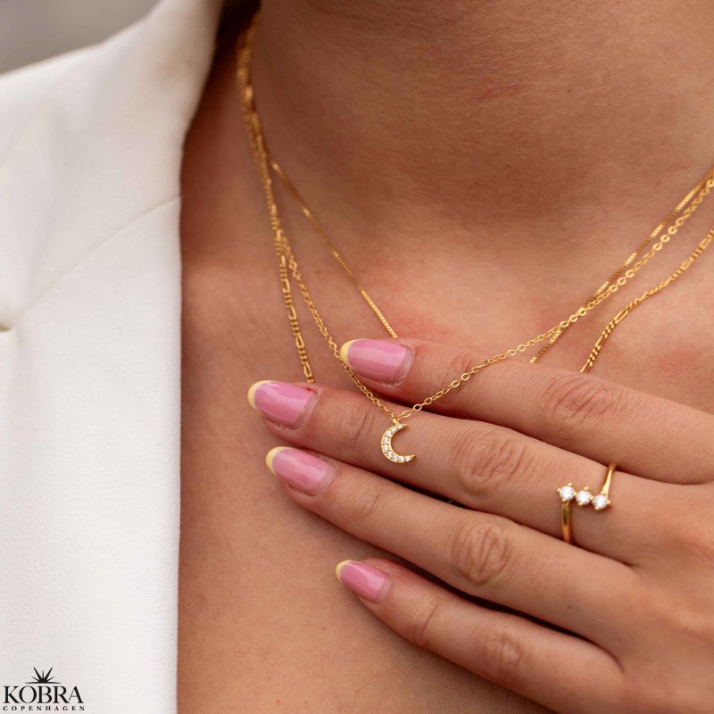 "Lunar" moon necklace with stones in gold