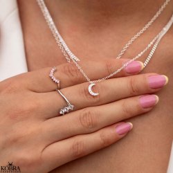  "Alexis" silver-plated ring with pink stone