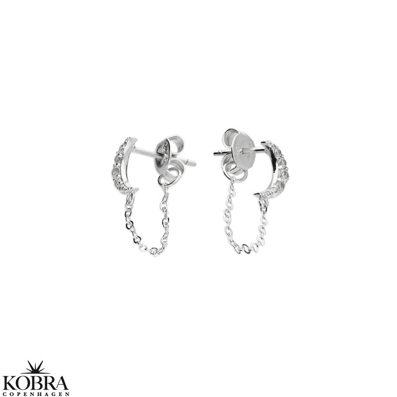 "Raven" moon earrings in silver with chain