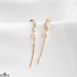 "Moonstone" 18 karat forgyldte reringe med mne og perle